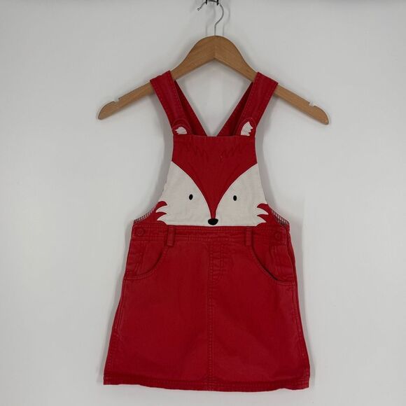 Beebay Girls Fox Pinafore 100% Cotton Jumper Dungaree Dress in Red | 6 Years - Picture 1 of 6